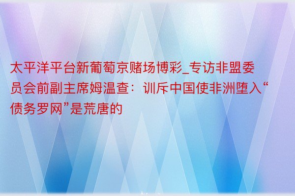 太平洋平台新葡萄京赌场博彩_专访非盟委员会前副主席姆温查：训斥中国使非洲堕入“债务罗网”是荒唐的