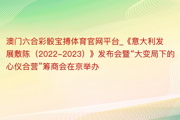 澳门六合彩骰宝搏体育官网平台_《意大利发展敷陈（2022-2023）》发布会暨“大变局下的心仪合营”筹商会在京举办