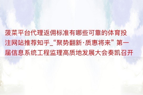 菠菜平台代理返佣标准有哪些可靠的体育投注网站推荐知乎_“聚势翻新·质惠将来” 第一届信息系统工程监理高质地发展大会奏凯召开